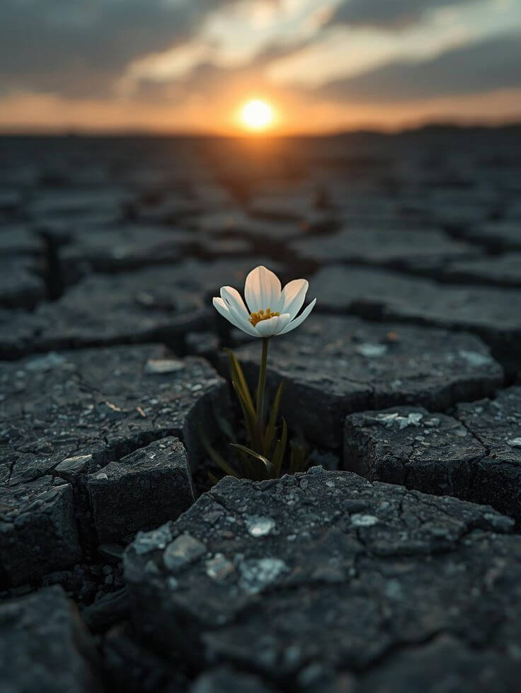 A szikes talajból kinő egy virág.